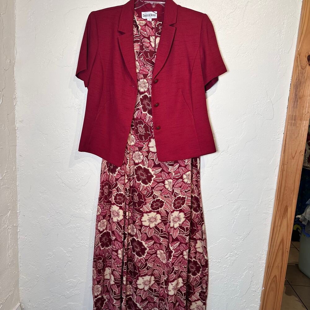 NWT Danny & Nicole 14 Sleeveless Midi Dress with Short Sleeve Jacket Wine Red